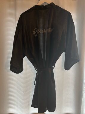 Black Satin Bridesmaid Robe with Embellished Script